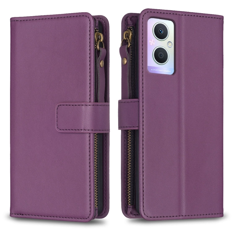 Custodia per telefono a conchiglia in pelle con portafoglio con cerniera a 9 slot per schede, For OPPO Find X6 Pro, For OPPO Find X6, For OPPO A96 5G / Reno7 Z, For OPPO A94 4G / Reno5 F / F19 Pro
