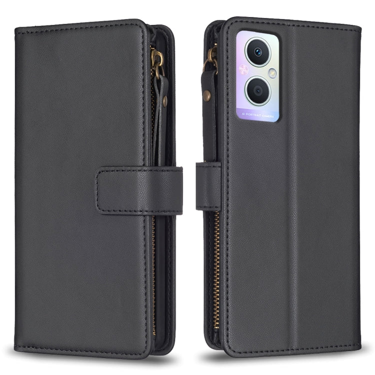 Custodia per telefono a conchiglia in pelle con portafoglio con cerniera a 9 slot per schede, For OPPO Find X6 Pro, For OPPO Find X6, For OPPO A96 5G / Reno7 Z, For OPPO A94 4G / Reno5 F / F19 Pro