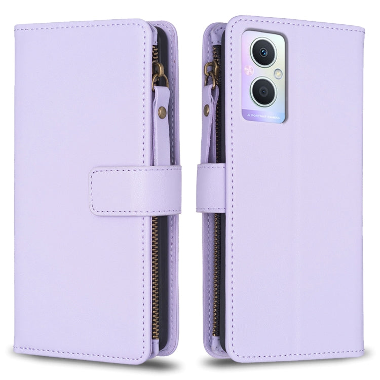 Custodia per telefono a conchiglia in pelle con portafoglio con cerniera a 9 slot per schede, For OPPO Find X6 Pro, For OPPO Find X6, For OPPO A96 5G / Reno7 Z, For OPPO A94 4G / Reno5 F / F19 Pro