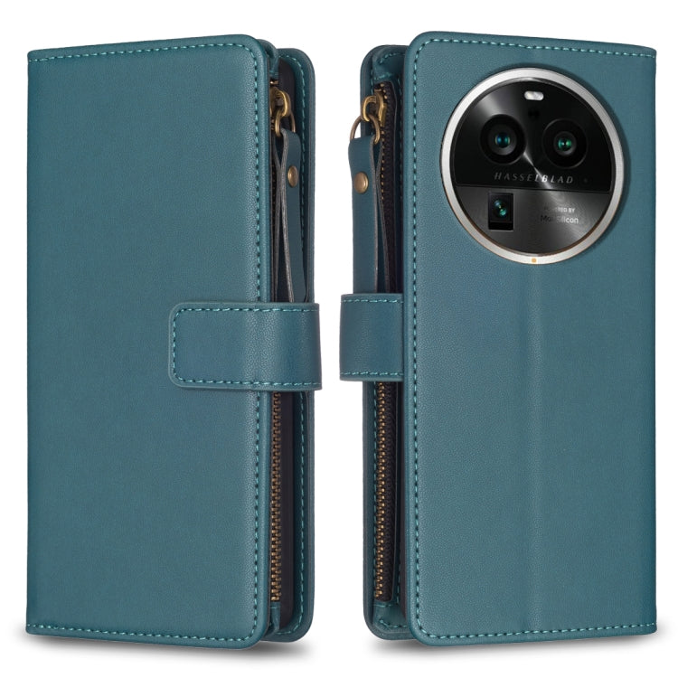 Custodia per telefono a conchiglia in pelle con portafoglio con cerniera a 9 slot per schede, For OPPO Find X6 Pro, For OPPO Find X6, For OPPO A96 5G / Reno7 Z, For OPPO A94 4G / Reno5 F / F19 Pro