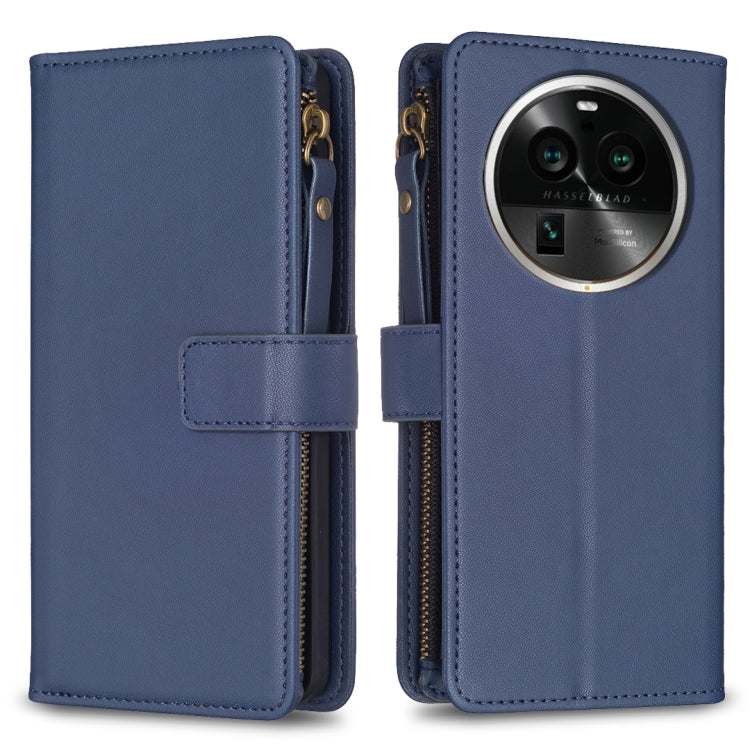Custodia per telefono a conchiglia in pelle con portafoglio con cerniera a 9 slot per schede, For OPPO Find X6 Pro, For OPPO Find X6, For OPPO A96 5G / Reno7 Z, For OPPO A94 4G / Reno5 F / F19 Pro