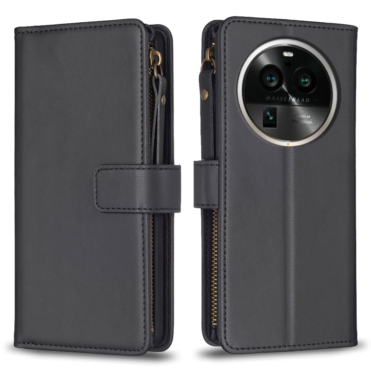 Custodia per telefono a conchiglia in pelle con portafoglio con cerniera a 9 slot per schede, For OPPO Find X6 Pro, For OPPO Find X6, For OPPO A96 5G / Reno7 Z, For OPPO A94 4G / Reno5 F / F19 Pro