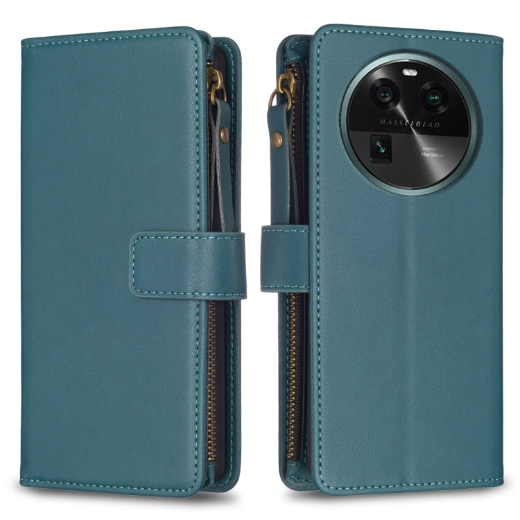 Custodia per telefono a conchiglia in pelle con portafoglio con cerniera a 9 slot per schede, For OPPO Find X6 Pro, For OPPO Find X6, For OPPO A96 5G / Reno7 Z, For OPPO A94 4G / Reno5 F / F19 Pro