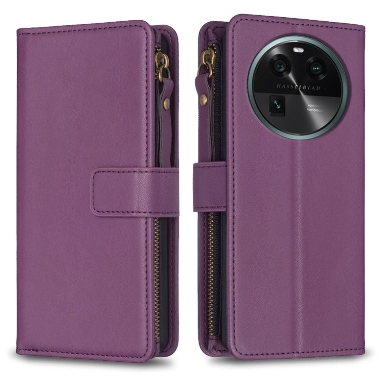 Custodia per telefono a conchiglia in pelle con portafoglio con cerniera a 9 slot per schede, For OPPO Find X6 Pro, For OPPO Find X6, For OPPO A96 5G / Reno7 Z, For OPPO A94 4G / Reno5 F / F19 Pro