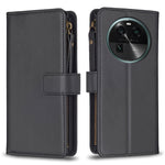 Custodia per telefono a conchiglia in pelle con portafoglio con cerniera a 9 slot per schede, For OPPO Find X6 Pro, For OPPO Find X6, For OPPO A96 5G / Reno7 Z, For OPPO A94 4G / Reno5 F / F19 Pro