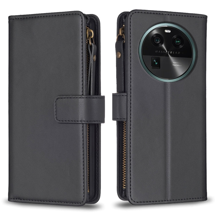 Custodia per telefono a conchiglia in pelle con portafoglio con cerniera a 9 slot per schede, For OPPO Find X6 Pro, For OPPO Find X6, For OPPO A96 5G / Reno7 Z, For OPPO A94 4G / Reno5 F / F19 Pro