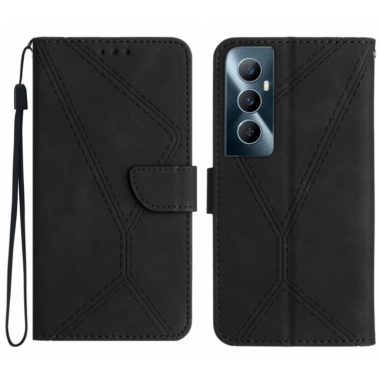 Custodia per telefono in pelle goffrata con cuciture, For Realme C65 4G