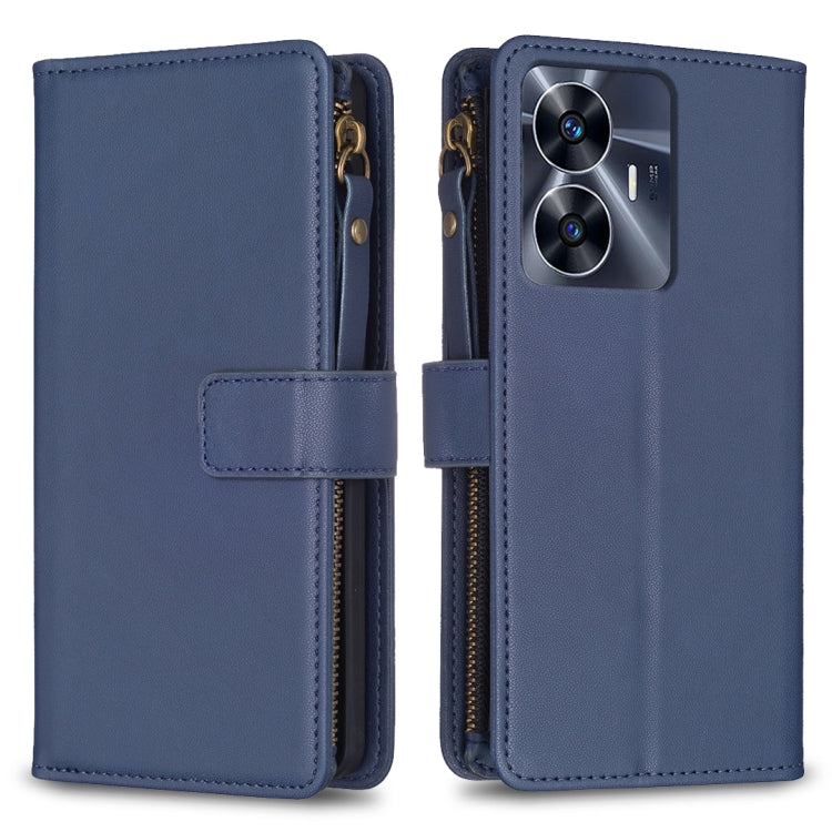 Custodia per telefono a conchiglia in pelle con portafoglio con cerniera a 9 slot per schede, For Realme C55, For Realme C53