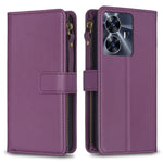 Custodia per telefono a conchiglia in pelle con portafoglio con cerniera a 9 slot per schede, For Realme C55, For Realme C53