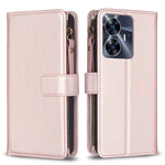 Custodia per telefono a conchiglia in pelle con portafoglio con cerniera a 9 slot per schede, For Realme C55, For Realme C53