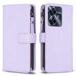 Custodia per telefono a conchiglia in pelle con portafoglio con cerniera a 9 slot per schede, For Realme C55, For Realme C53