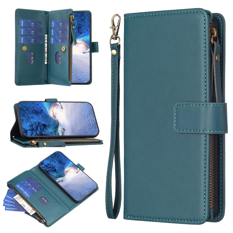 Custodia per telefono a conchiglia in pelle con portafoglio con cerniera a 9 slot per schede, For Realme C55, For Realme C53