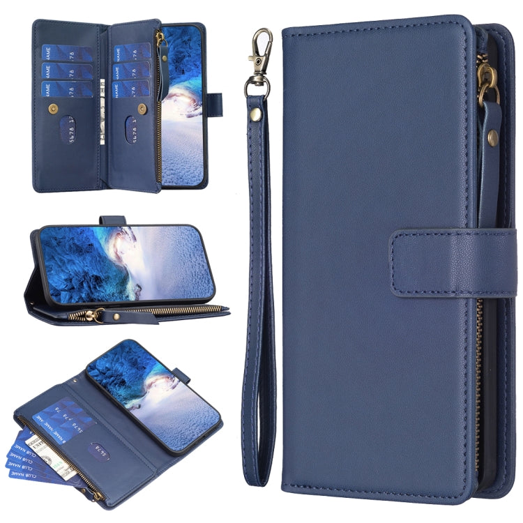 Custodia per telefono a conchiglia in pelle con portafoglio con cerniera a 9 slot per schede, For Realme C55, For Realme C53