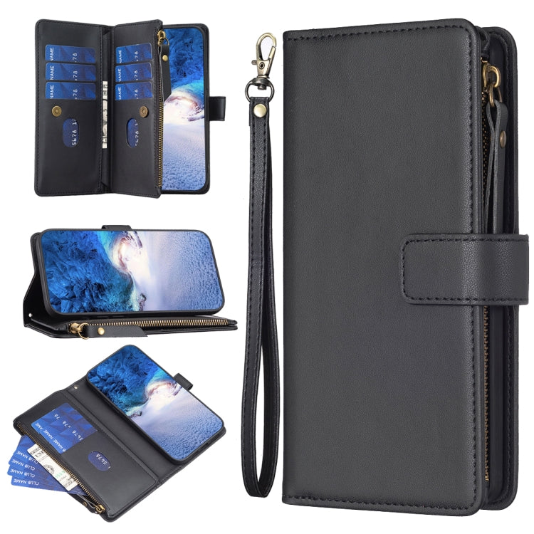 Custodia per telefono a conchiglia in pelle con portafoglio con cerniera a 9 slot per schede, For Realme C55, For Realme C53
