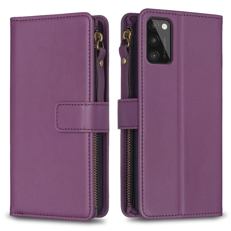 Custodia per telefono a conchiglia in pelle con portafoglio con cerniera a 9 slot per schede, For Samsung Galaxy S22+ 5G, For Samsung Galaxy S22 5G, For Samsung Galaxy A03s, For Samsung Galaxy A41
