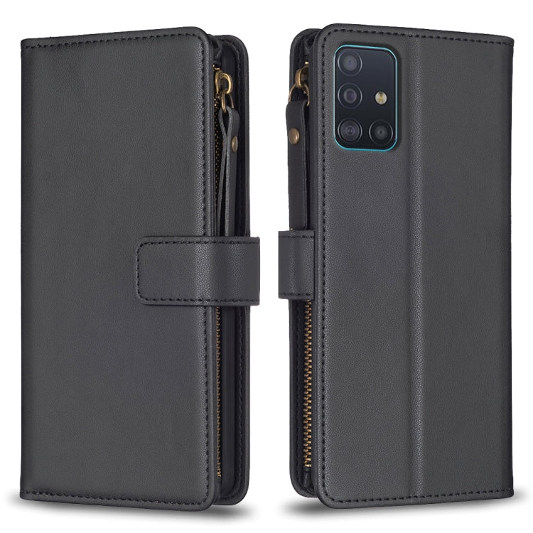 Custodia per telefono a conchiglia in pelle con portafoglio con cerniera a 9 slot per schede, For Samsung Galaxy S20, For Samsung Galaxy S20+, For Samsung Galaxy A71 4G, For Samsung Galaxy A51 4G