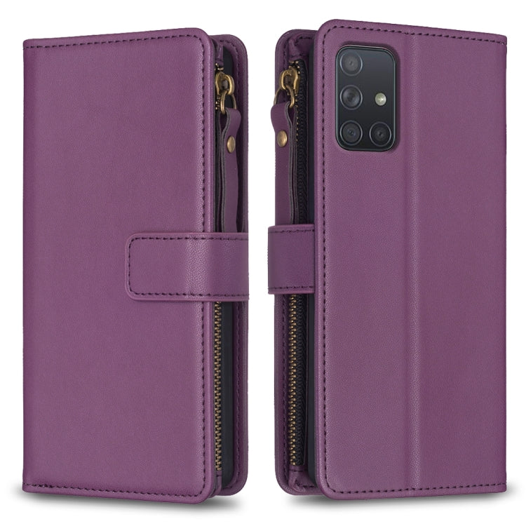 Custodia per telefono a conchiglia in pelle con portafoglio con cerniera a 9 slot per schede, For Samsung Galaxy S20, For Samsung Galaxy S20+, For Samsung Galaxy A71 4G, For Samsung Galaxy A51 4G