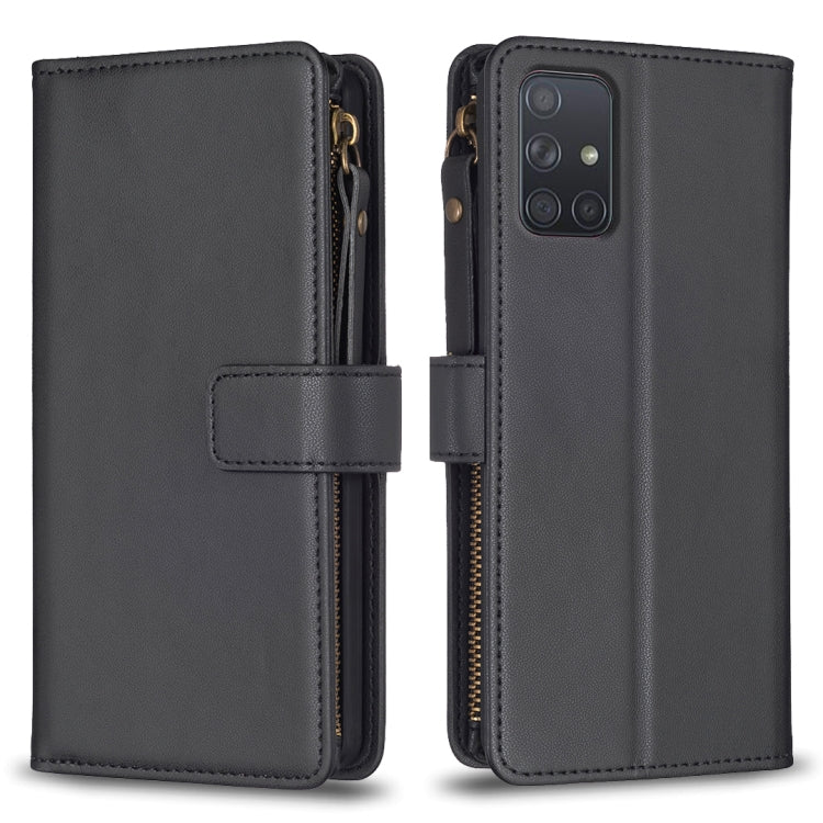 Custodia per telefono a conchiglia in pelle con portafoglio con cerniera a 9 slot per schede, For Samsung Galaxy S20, For Samsung Galaxy S20+, For Samsung Galaxy A71 4G, For Samsung Galaxy A51 4G