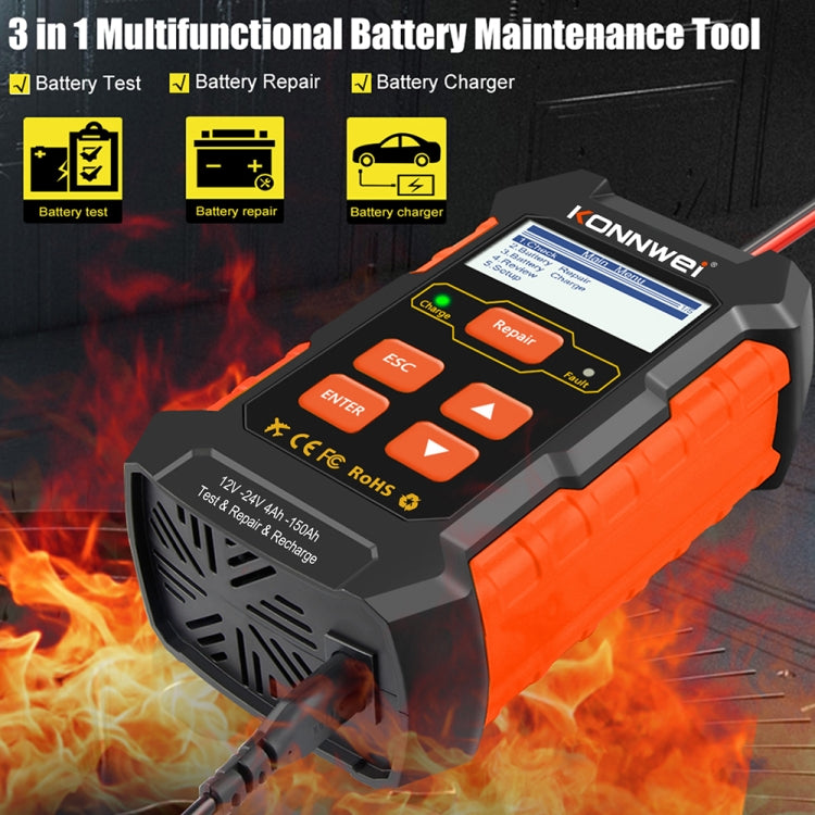 KONNWEI KW520 12V / 24V 3 in 1 tester batteria auto con funzione di rilevamento e riparazione e ricarica, KW520