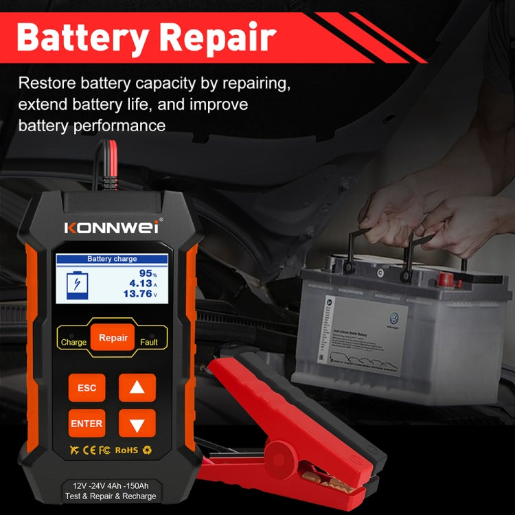 KONNWEI KW520 12V / 24V 3 in 1 tester batteria auto con funzione di rilevamento e riparazione e ricarica, KW520