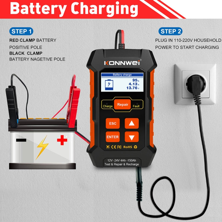 KONNWEI KW520 12V / 24V 3 in 1 tester batteria auto con funzione di rilevamento e riparazione e ricarica, KW520