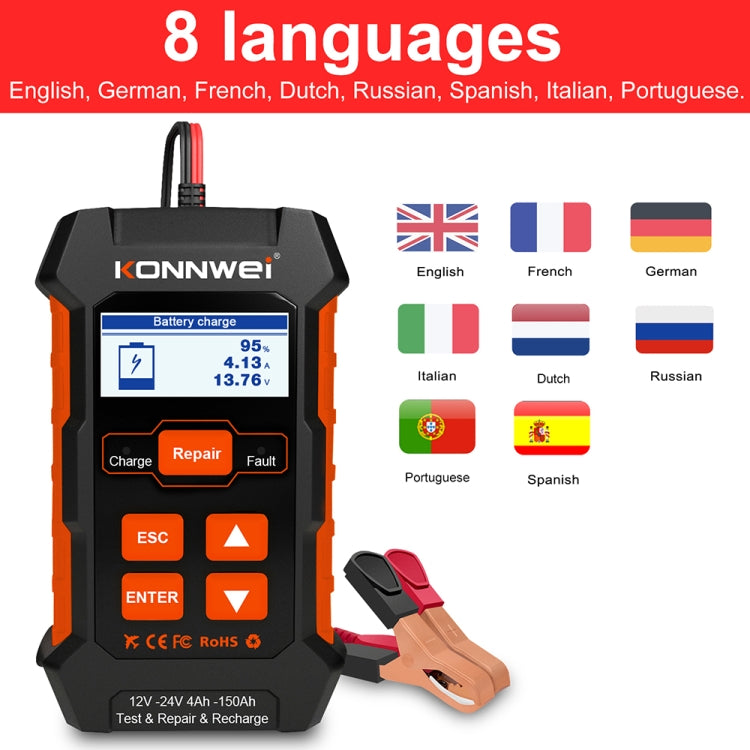 KONNWEI KW520 12V / 24V 3 in 1 tester batteria auto con funzione di rilevamento e riparazione e ricarica, KW520
