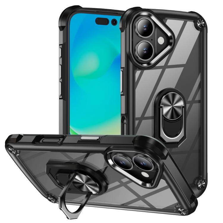 Custodia TPU e PC con supporto anello per iPhone 16