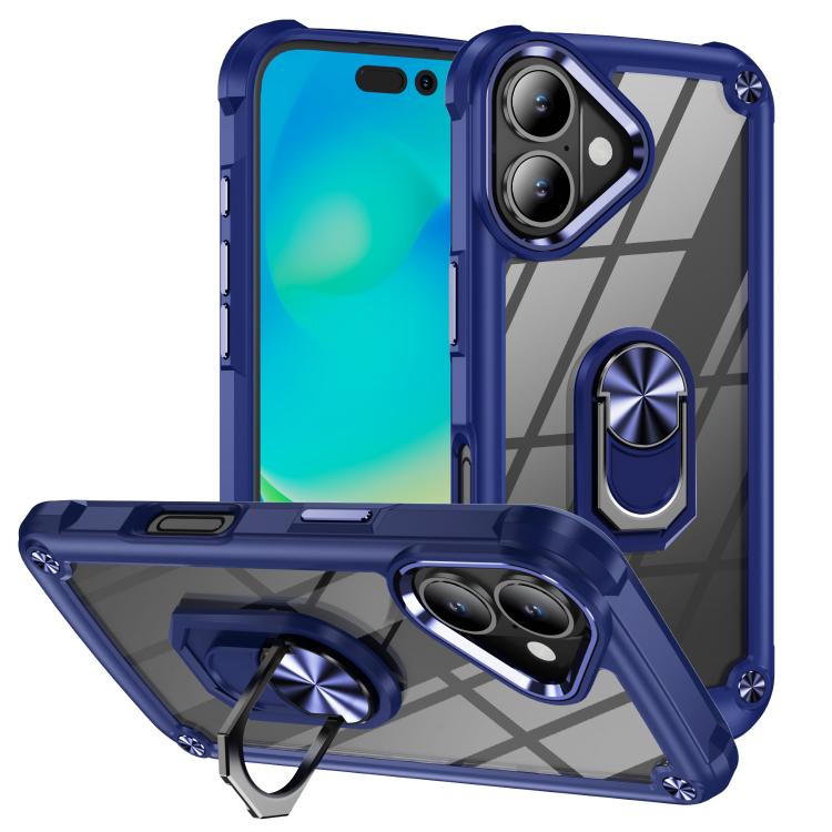 Custodia TPU e PC con supporto anello per iPhone 16