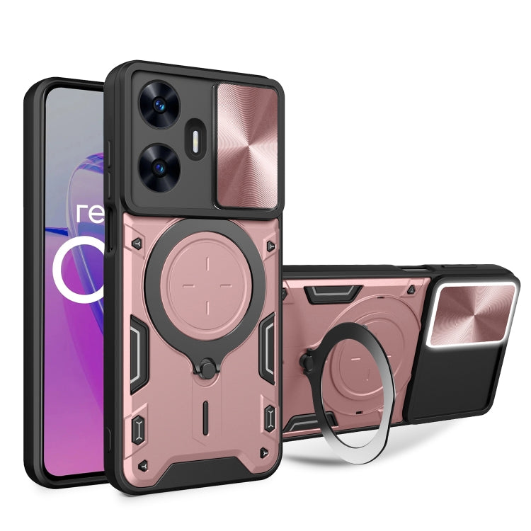 Custodia per telefono con supporto magnetico per camshield scorrevole con texture CD, For Realme C55 4G, For Realme GT3 5G, For Realme 10 Pro+ 5G, For Realme C35