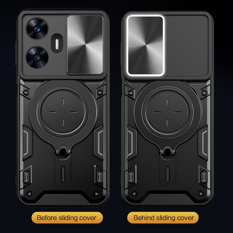 Custodia per telefono con supporto magnetico per camshield scorrevole con texture CD, For Realme C55 4G, For Realme GT3 5G, For Realme 10 Pro+ 5G, For Realme C35