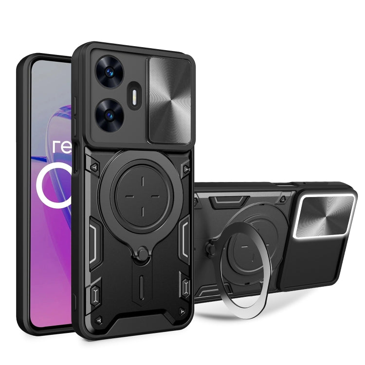 Custodia per telefono con supporto magnetico per camshield scorrevole con texture CD, For Realme C55 4G, For Realme GT3 5G, For Realme 10 Pro+ 5G, For Realme C35