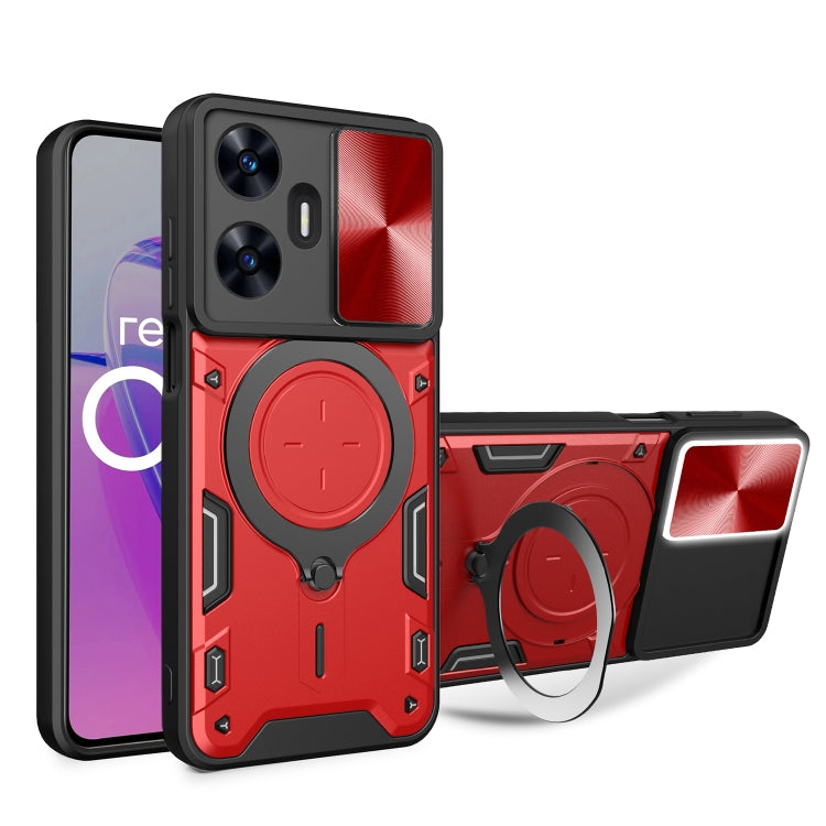 Custodia per telefono con supporto magnetico per camshield scorrevole con texture CD, For Realme C55 4G, For Realme GT3 5G, For Realme 10 Pro+ 5G, For Realme C35