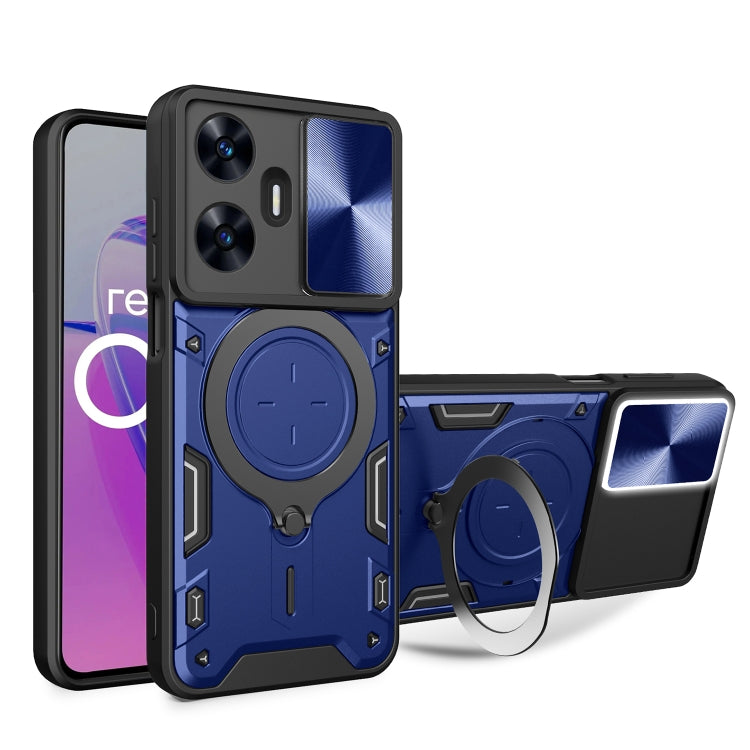 Custodia per telefono con supporto magnetico per camshield scorrevole con texture CD, For Realme C55 4G, For Realme GT3 5G, For Realme 10 Pro+ 5G, For Realme C35
