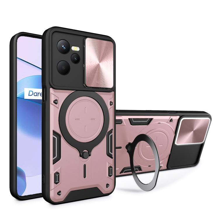 Custodia per telefono con supporto magnetico per camshield scorrevole con texture CD, For Realme C55 4G, For Realme GT3 5G, For Realme 10 Pro+ 5G, For Realme C35