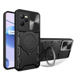 Custodia per telefono con supporto magnetico per camshield scorrevole con texture CD, For Realme C55 4G, For Realme GT3 5G, For Realme 10 Pro+ 5G, For Realme C35