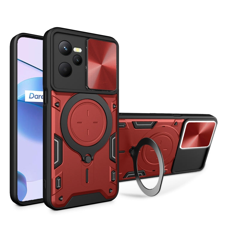 Custodia per telefono con supporto magnetico per camshield scorrevole con texture CD, For Realme C55 4G, For Realme GT3 5G, For Realme 10 Pro+ 5G, For Realme C35