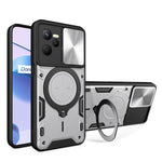 Custodia per telefono con supporto magnetico per camshield scorrevole con texture CD, For Realme C55 4G, For Realme GT3 5G, For Realme 10 Pro+ 5G, For Realme C35