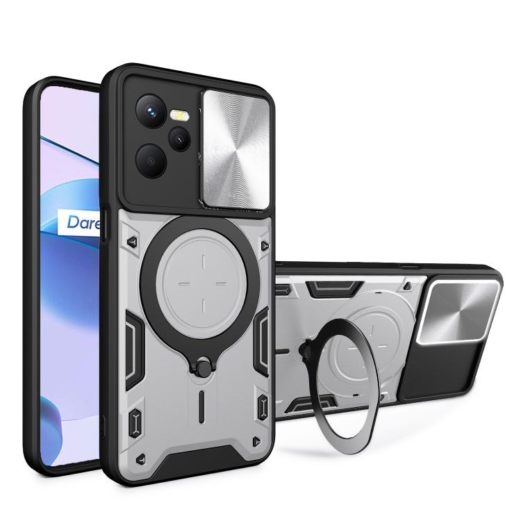Custodia per telefono con supporto magnetico per camshield scorrevole con texture CD, For Realme C55 4G, For Realme GT3 5G, For Realme 10 Pro+ 5G, For Realme C35
