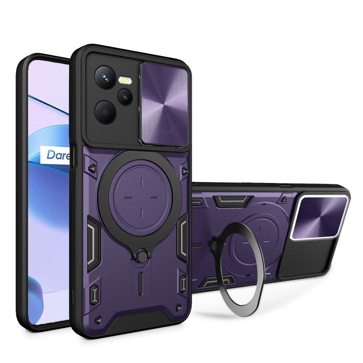 Custodia per telefono con supporto magnetico per camshield scorrevole con texture CD, For Realme C55 4G, For Realme GT3 5G, For Realme 10 Pro+ 5G, For Realme C35