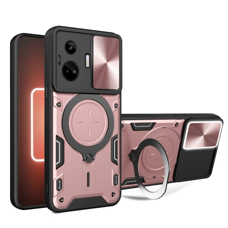 Custodia per telefono con supporto magnetico per camshield scorrevole con texture CD, For Realme C55 4G, For Realme GT3 5G, For Realme 10 Pro+ 5G, For Realme C35