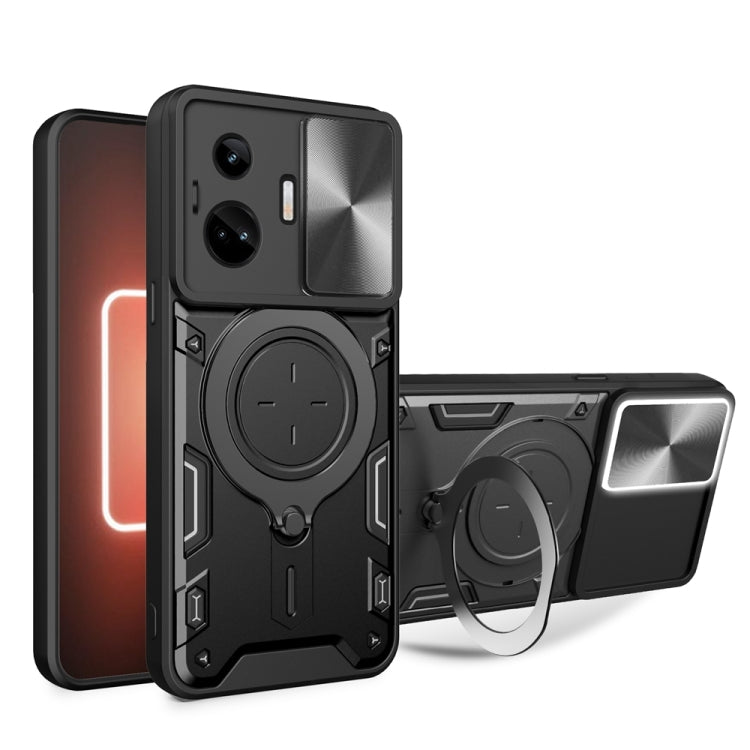 Custodia per telefono con supporto magnetico per camshield scorrevole con texture CD, For Realme C55 4G, For Realme GT3 5G, For Realme 10 Pro+ 5G, For Realme C35