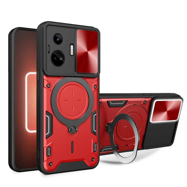 Custodia per telefono con supporto magnetico per camshield scorrevole con texture CD, For Realme C55 4G, For Realme GT3 5G, For Realme 10 Pro+ 5G, For Realme C35