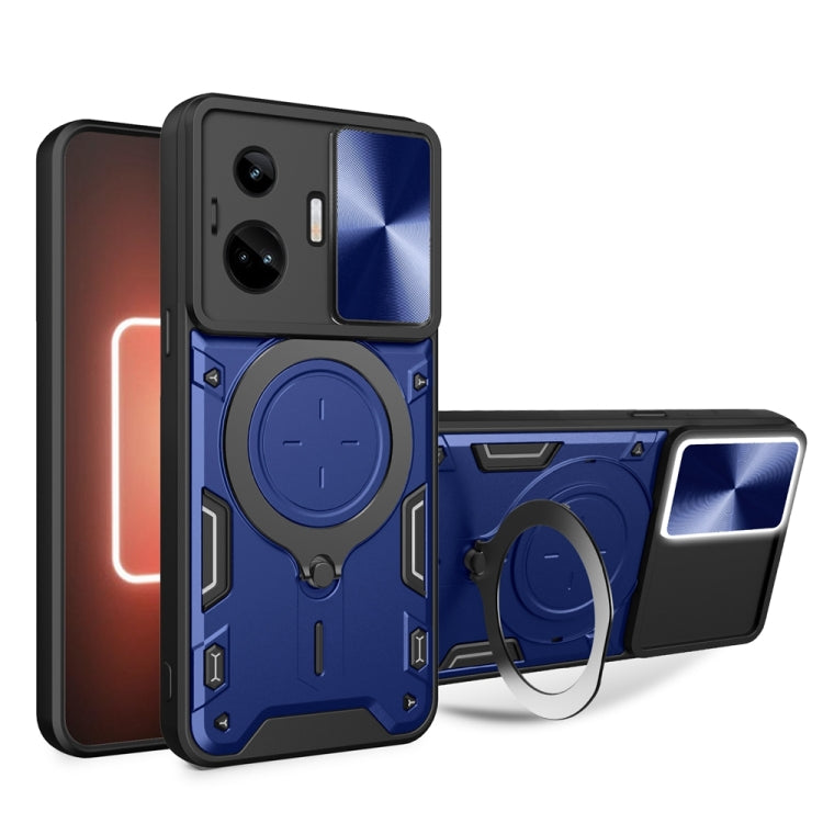 Custodia per telefono con supporto magnetico per camshield scorrevole con texture CD, For Realme C55 4G, For Realme GT3 5G, For Realme 10 Pro+ 5G, For Realme C35