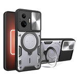 Custodia per telefono con supporto magnetico per camshield scorrevole con texture CD, For Realme C55 4G, For Realme GT3 5G, For Realme 10 Pro+ 5G, For Realme C35