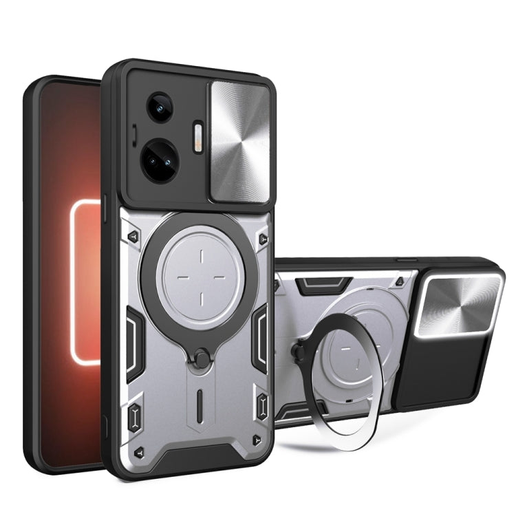 Custodia per telefono con supporto magnetico per camshield scorrevole con texture CD, For Realme C55 4G, For Realme GT3 5G, For Realme 10 Pro+ 5G, For Realme C35