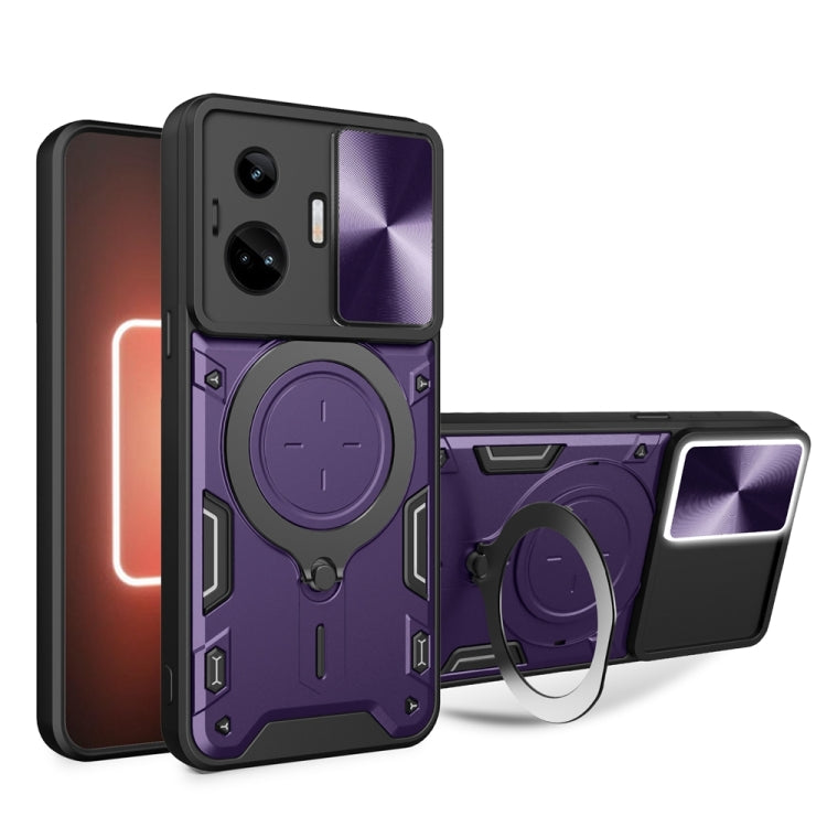 Custodia per telefono con supporto magnetico per camshield scorrevole con texture CD, For Realme C55 4G, For Realme GT3 5G, For Realme 10 Pro+ 5G, For Realme C35