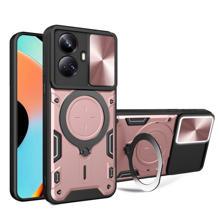 Custodia per telefono con supporto magnetico per camshield scorrevole con texture CD, For Realme C55 4G, For Realme GT3 5G, For Realme 10 Pro+ 5G, For Realme C35