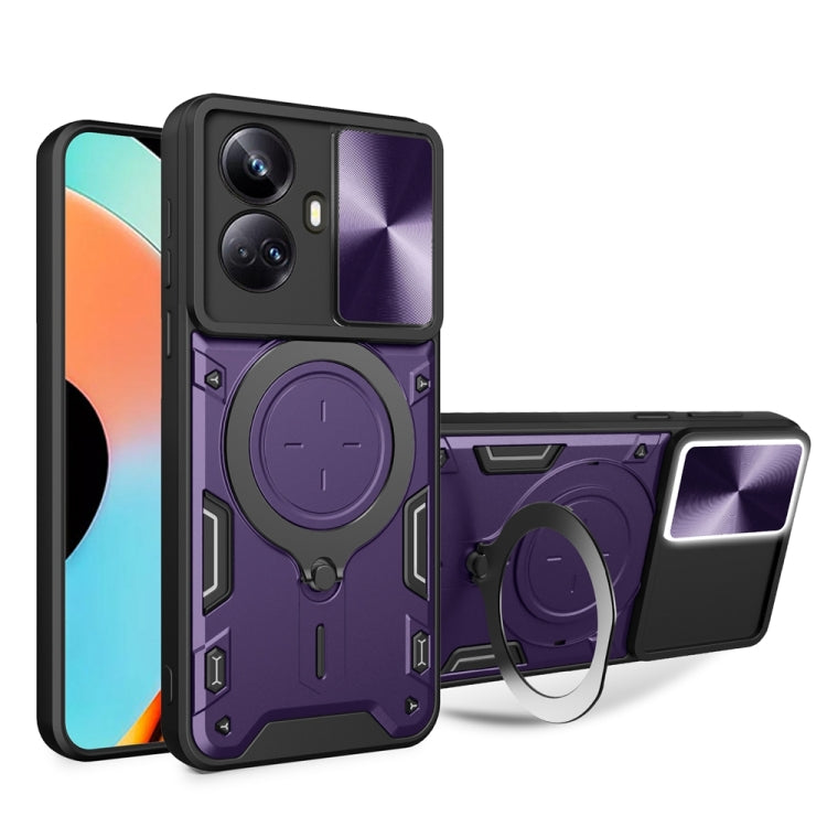 Custodia per telefono con supporto magnetico per camshield scorrevole con texture CD, For Realme C55 4G, For Realme GT3 5G, For Realme 10 Pro+ 5G, For Realme C35
