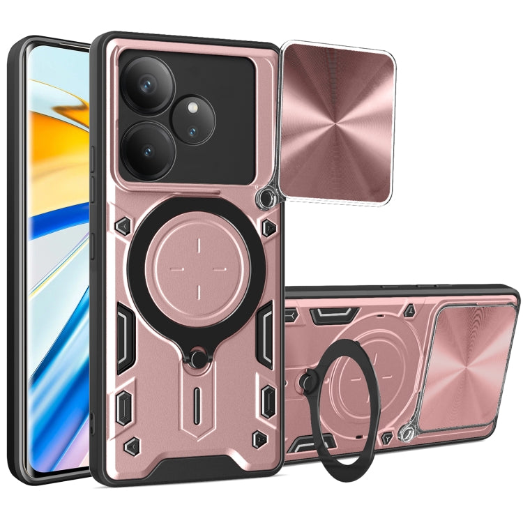 Custodia per telefono con supporto magnetico per camshield scorrevole con texture CD, For Realme C61 / C63, For Realme GT 6T, For Realme 12 5G Global, For Realme 12 Pro / 12 Pro+ / 12+
