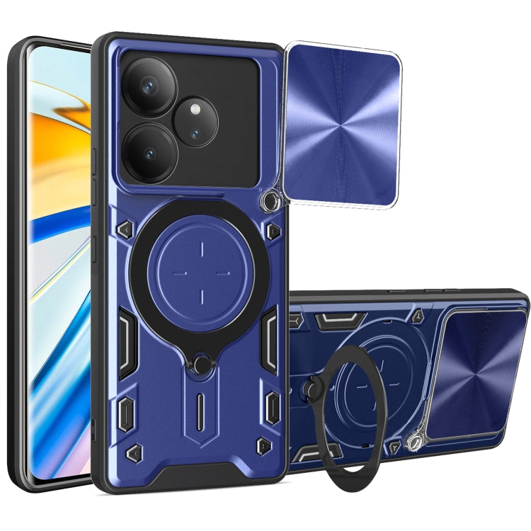 Custodia per telefono con supporto magnetico per camshield scorrevole con texture CD, For Realme C61 / C63, For Realme GT 6T, For Realme 12 5G Global, For Realme 12 Pro / 12 Pro+ / 12+